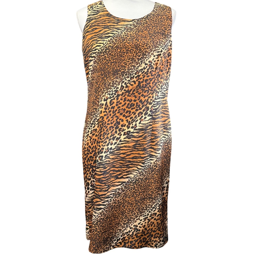 E Morgan‎ Animal Print Shift Dress Tiger Leopard Sleeveless Size 8